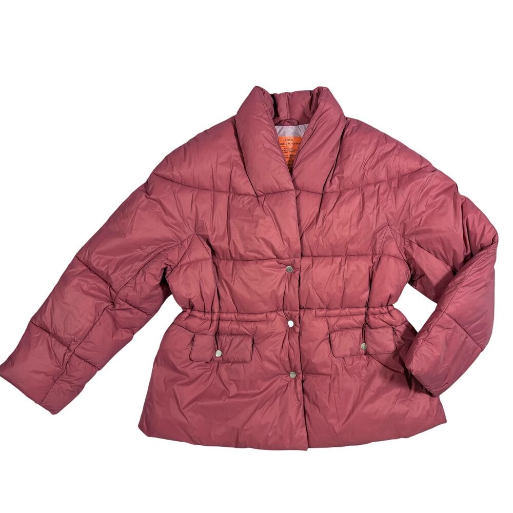 J Crew Signature Puffer Jacket Sz XL Lightweight Super Warm Pink Shawl Collar
